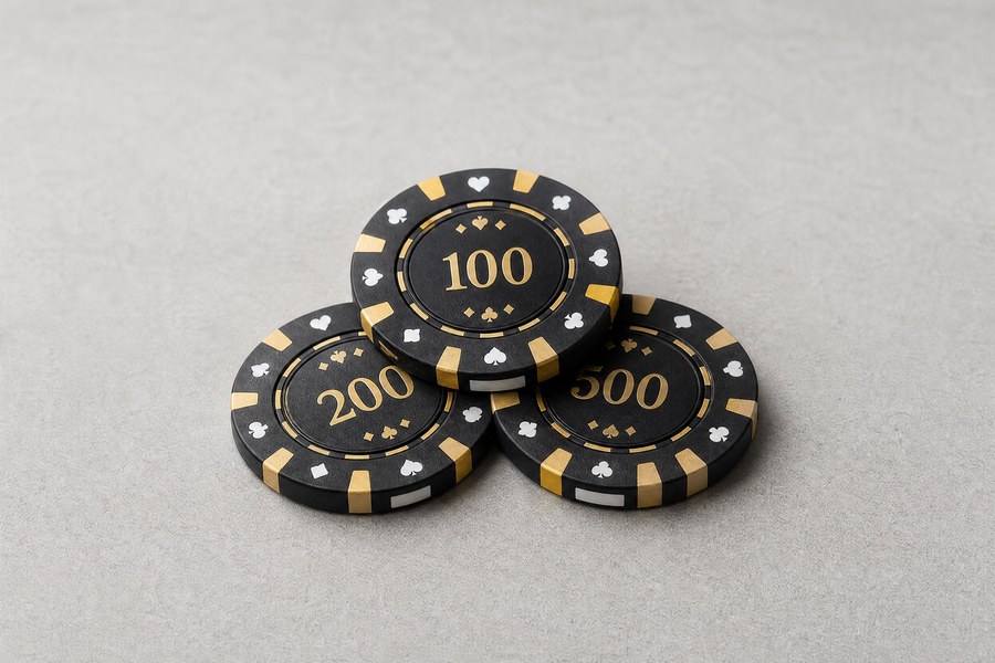 黑金面额筹码 100、200、500 三枚叠放